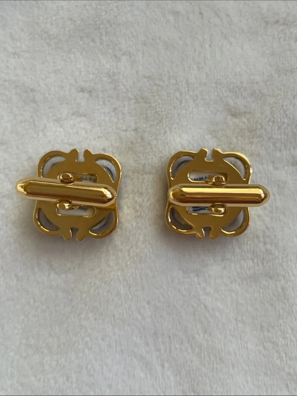 Vintage Swank Royal Copenhagen porcelain enamel cufflinks Gold-Tone Crown Motif